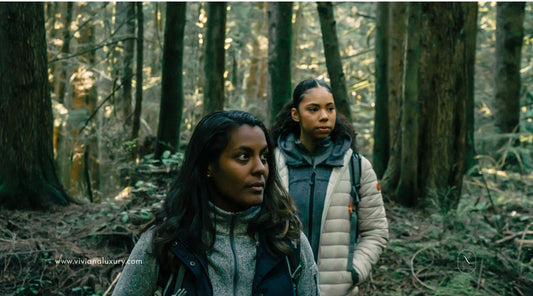 Women relaxing by hiking in the woods